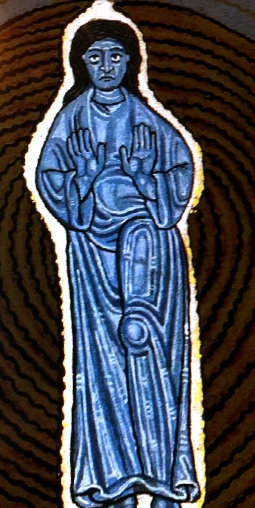 Szafirowoniebieska postać ludzka przedstawiająca Syna Bożego.